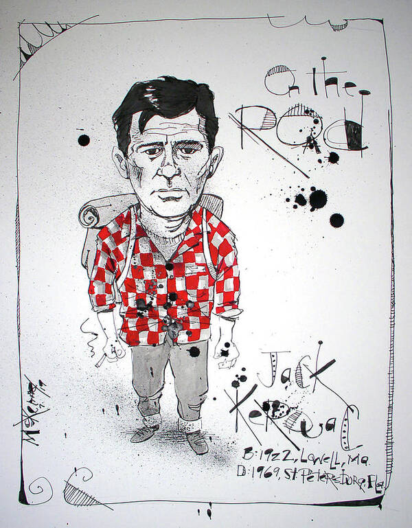  Poster featuring the drawing Jack Kerouac by Phil Mckenney