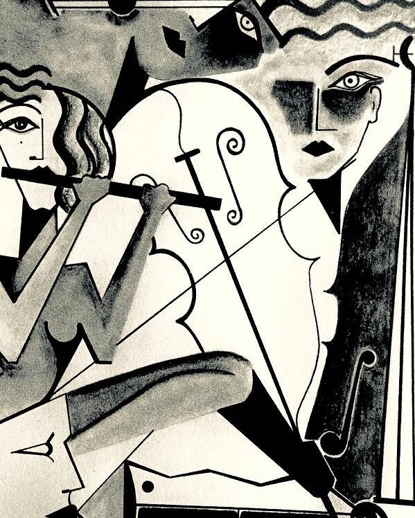 Wall Art Poster featuring the drawing Jazz Art With Violin by Bodo Vespaciano
