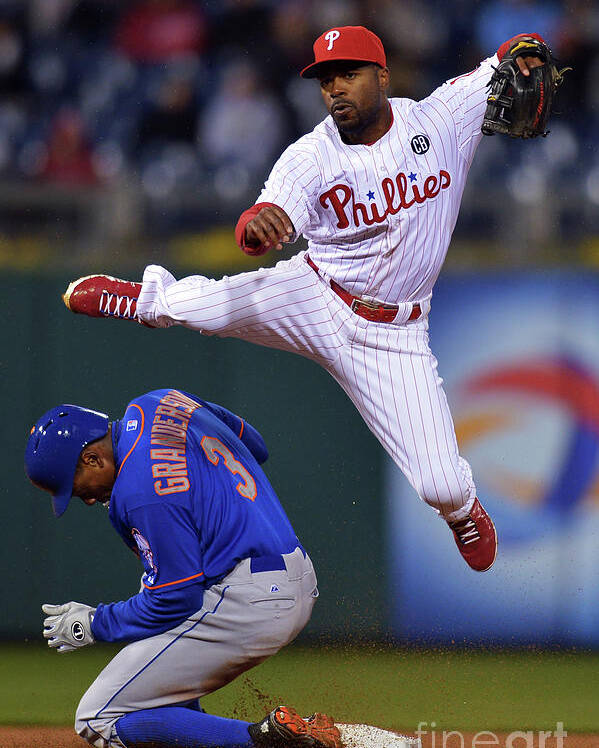 Double Play Poster featuring the photograph Jimmy Rollins and Curtis Granderson by Drew Hallowell