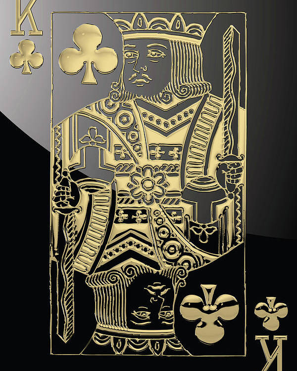 'gamble' Collection By Serge Averbukh Poster featuring the digital art King of Clubs in Gold on Black  by Serge Averbukh
