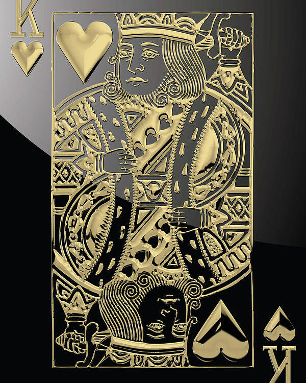 'gamble' Collection By Serge Averbukh Poster featuring the digital art King of Hearts in Gold on Black by Serge Averbukh