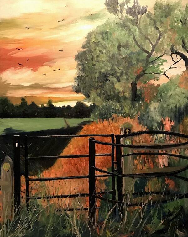 Kissing Gate Poster featuring the painting Kissing Gate in Autumns Glow by Abbie Shores