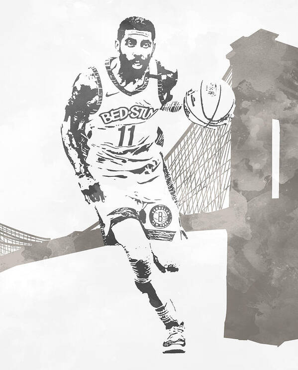 Kyrie Irving Brooklyn Nets Watercolor Strokes Pixel Art 1001 Mixed