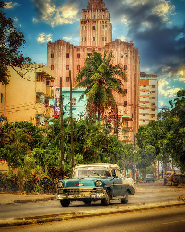 Pink And Blue Poster featuring the photograph La Colonial Tower, Havana, Cuba by Micah Offman