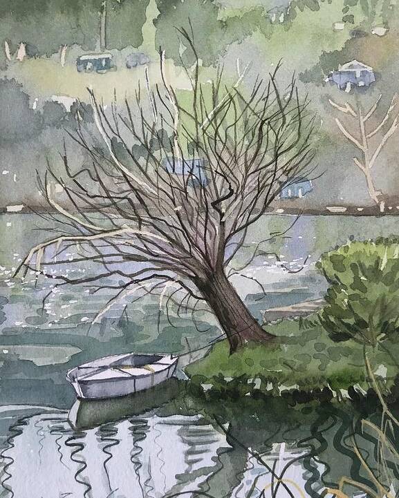 Mailbou Lake. Malibu Poster featuring the painting The Lonely Tree - Malibou Lake by Luisa Millicent