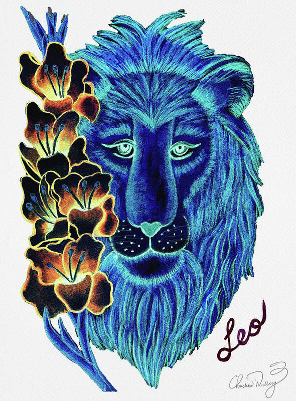 Leo Poster featuring the digital art Leo Gladiolus Blue and Black by Christina Wedberg