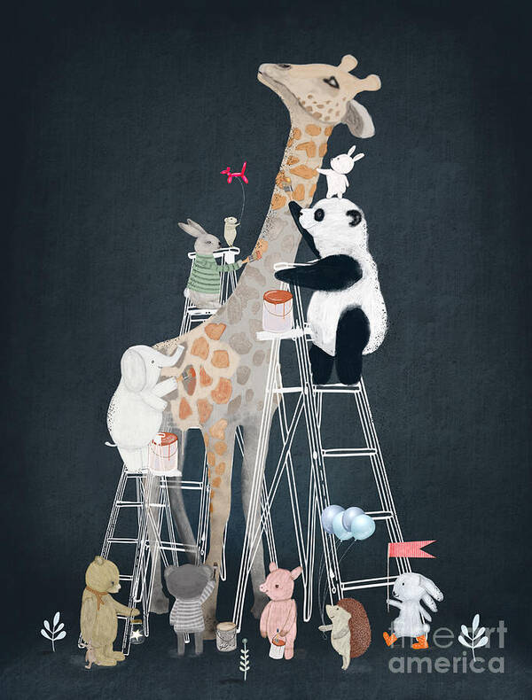 Childrens Poster featuring the painting Lets All Paint A Giraffe by Bri Buckley