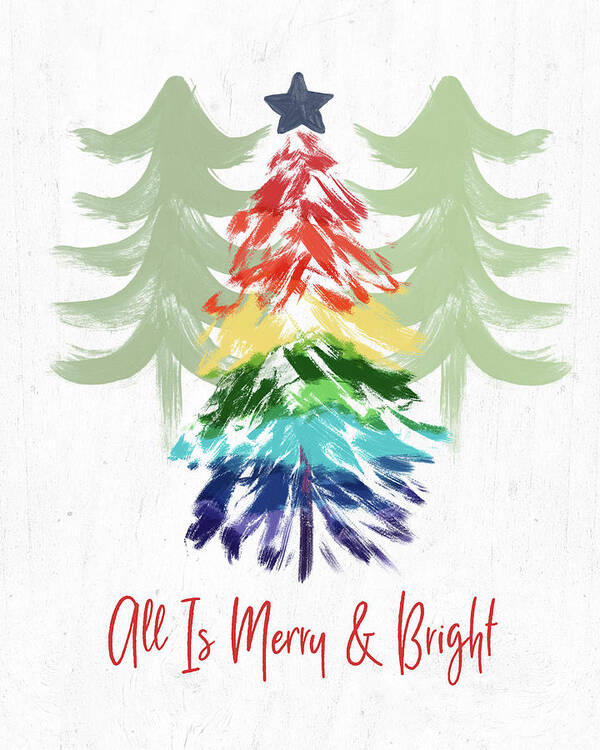 Rainbow Poster featuring the digital art Merry And Bright Rainbow Christmas- Art by Linda Woods by Linda Woods