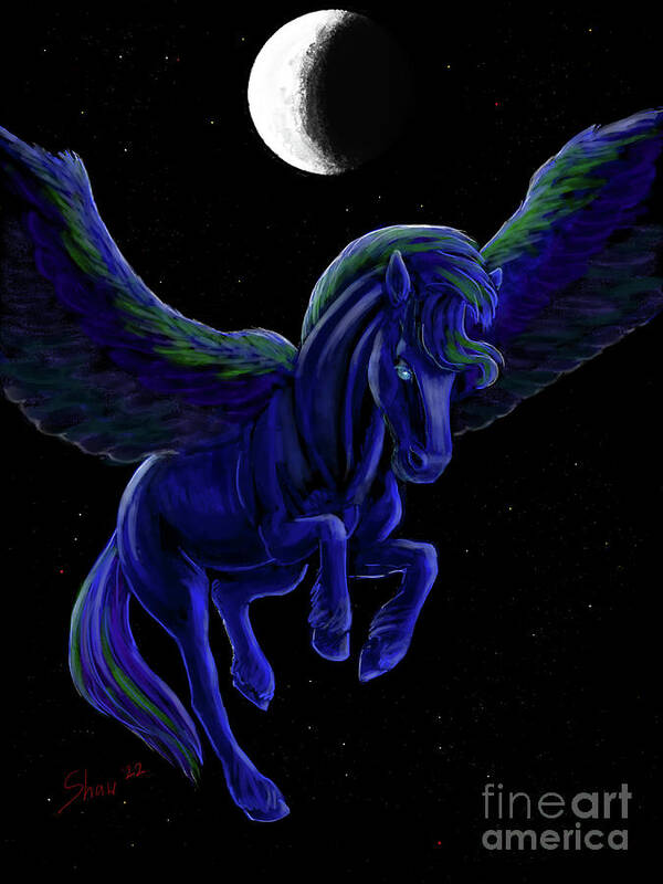 Digital Painting Poster featuring the digital art Moonlit Flight by Rohvannyn Shaw