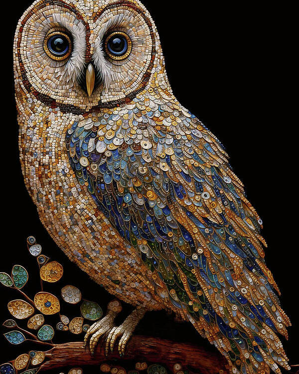Owls Poster featuring the digital art Mosaic Owl by Peggy Collins
