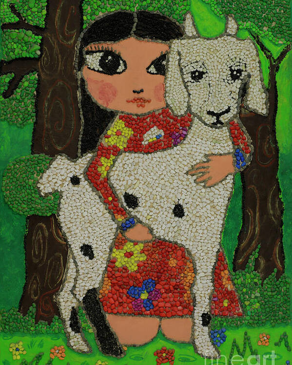 Girl Poster featuring the painting My little Tsondoohoi by Shurentsetseg Batdorj