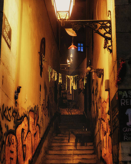 Night Poster featuring the photograph Night laundry alley by Micah Offman