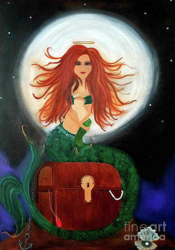 Mermaid Poster featuring the painting No Greater Treasure by Artist Linda Marie