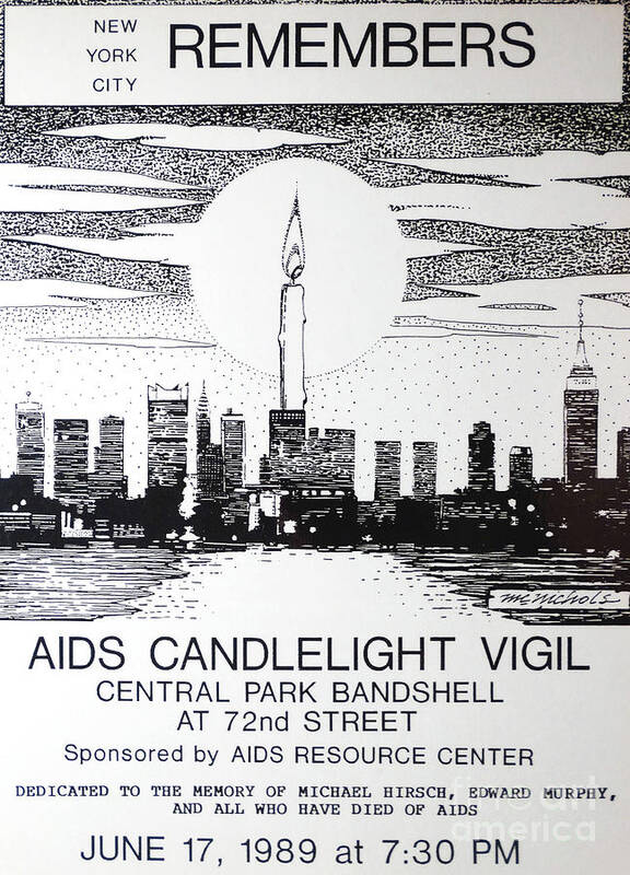 Nyc Aids Candlelight Vigil Poster Poster featuring the drawing NYC AIDS Poster by William Hart McNichols
