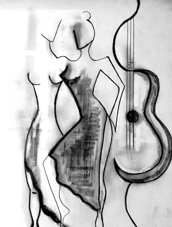 Wall Art Poster featuring the digital art One Guitar by Bodo Vespaciano