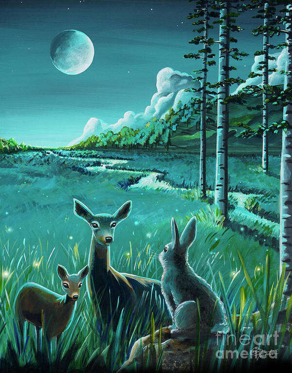 Night Poster featuring the painting One Night In The Meadow by Cindy Thornton
