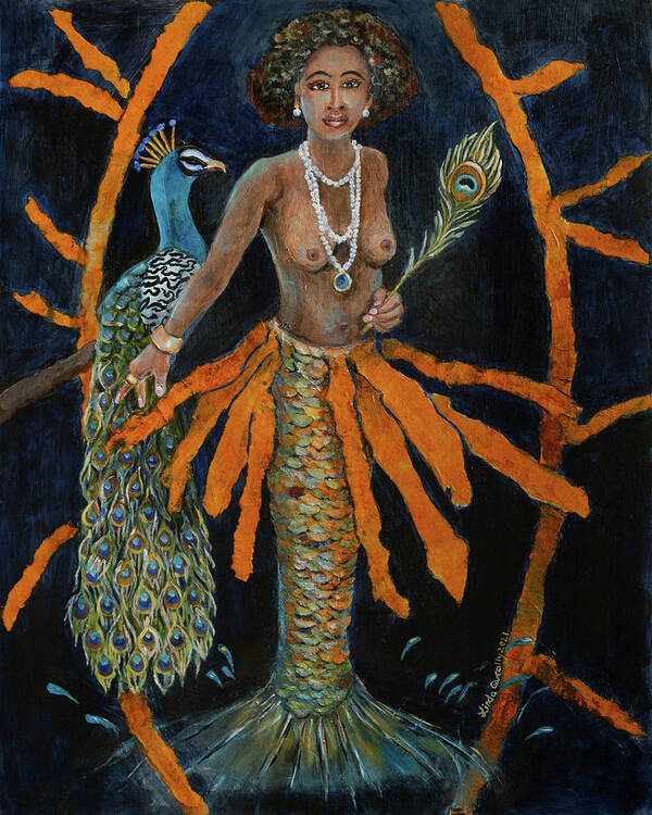Oshun Poster featuring the painting Oshun by Linda Queally by Linda Queally