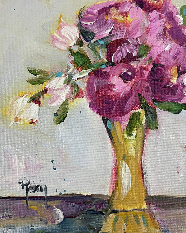 Peonies Poster featuring the painting Peonies in a Yellow Vase by Roxy Rich