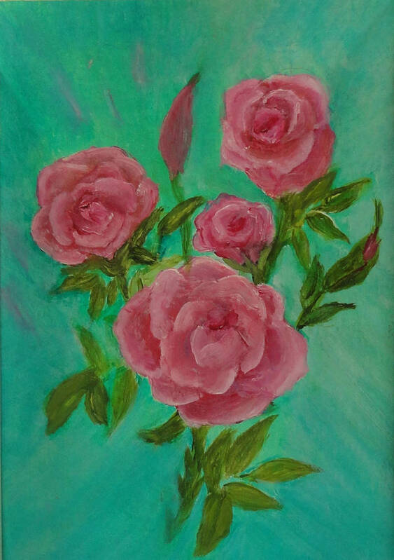 Pink Roses Poster featuring the painting Pink Roses by Rosie Foshee