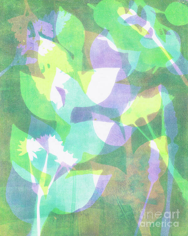 Gelli Poster featuring the mixed media Plants Monoprint Cool by Kristine Anderson