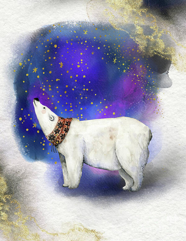 Polar Bear Poster featuring the painting Polar Bear With Golden Stars by Garden Of Delights