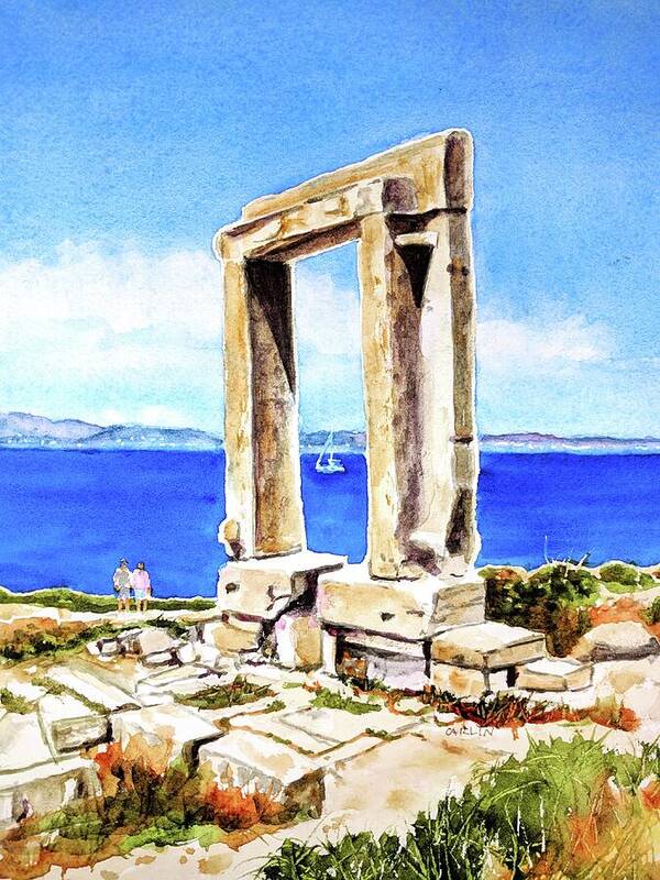 Greece Poster featuring the painting Portara Apollo Temple Naxos Greece by Carlin Blahnik CarlinArtWatercolor