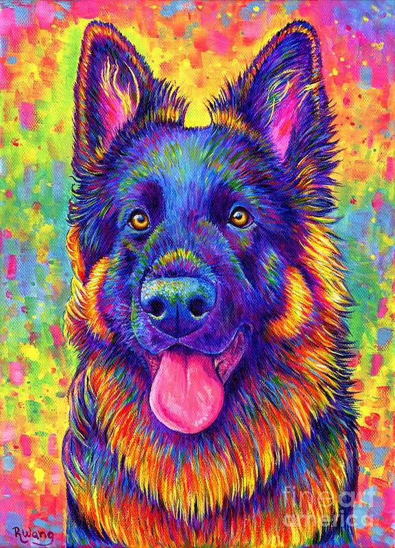 Psychedelic Rainbow German Shepherd Dog Poster by Rebecca Wang - Fine Art  America