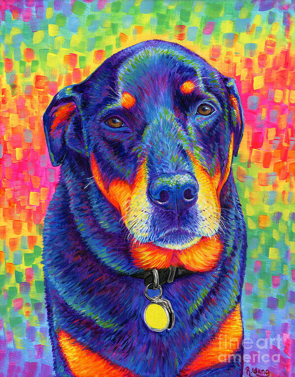 Rottweiler Poster featuring the painting Psychedelic Rainbow Rottweiler by Rebecca Wang