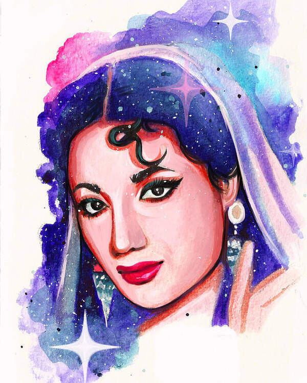 Retro Bollywood - Meena Kumari Poster by Savi Singh - Fine Art America