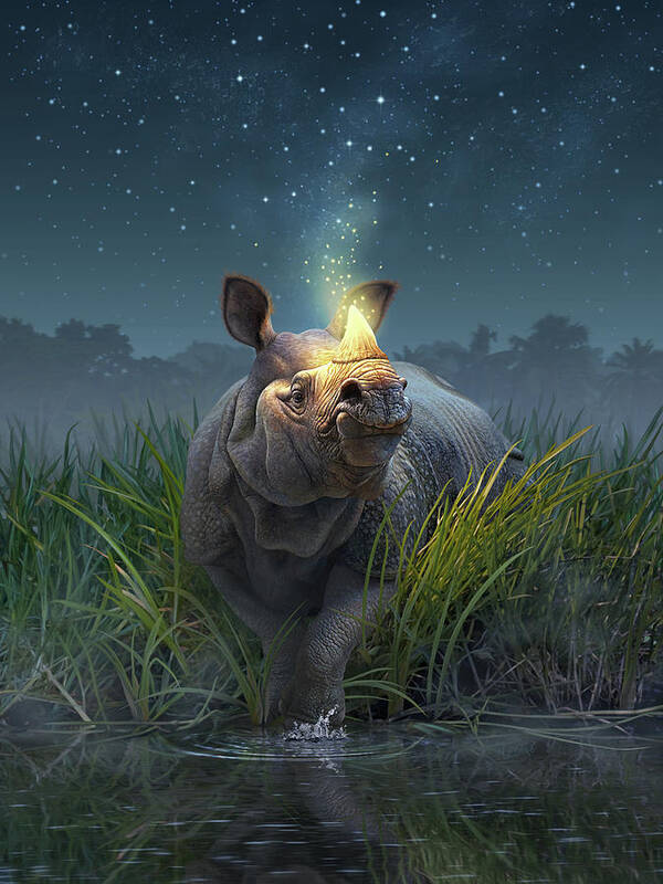 Rhino Poster featuring the digital art Rhinoceros Unicornis by Jerry LoFaro