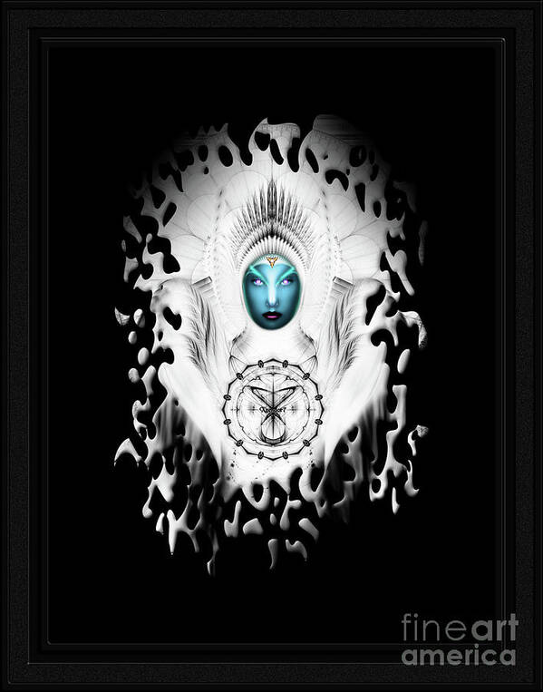 Riddian Queen Angel White Poster featuring the digital art Riddian Queen Angel White GSplatter On Black Fractal Portrait by Rolando Burbon