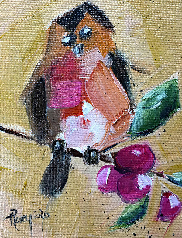 Robin Poster featuring the painting Robin on a Berry Branch by Roxy Rich