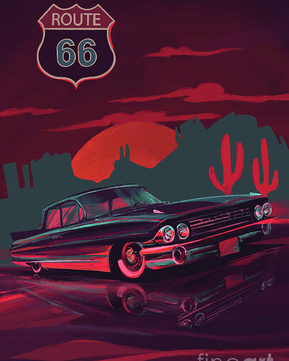 Pontiac Bonnevile Poster featuring the painting Route 66 Pontiac Bonneville painting by Sassan Filsoof