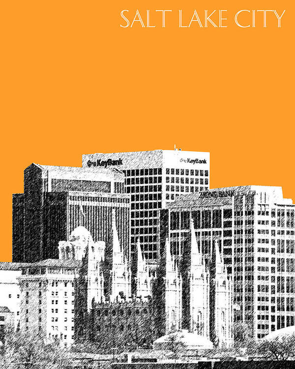 Architecture Poster featuring the digital art Salt Lake City Skyline - Orange by DB Artist
