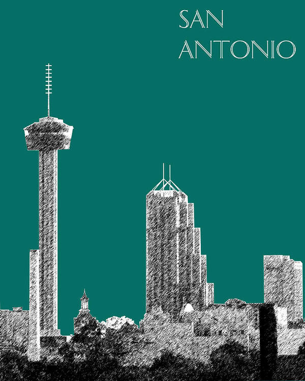 Architecture Poster featuring the digital art San Antonio Skyline - Coral by DB Artist