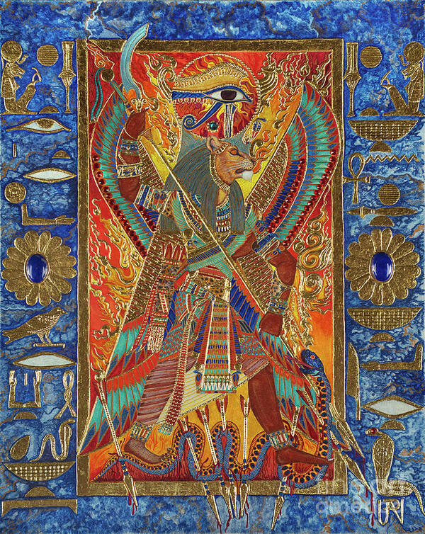 Sekhmet Poster featuring the mixed media Sekhmet the Eye of Ra by Ptahmassu Nofra-Uaa