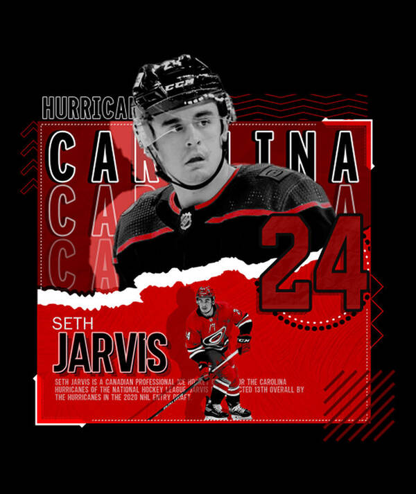 Seth Jarvis hockey Paper Poster Hurricanes 3 - Seth Jarvis - T-Shirt
