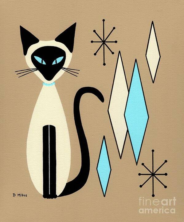 Mid Century Modern Siamese Cat Poster featuring the painting Siamese Cat with Retro Diamonds by Donna Mibus