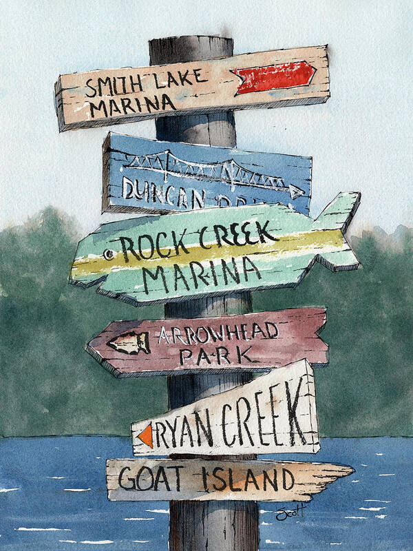 Watercolor Poster featuring the painting Sign Post #3 by Scott Brown