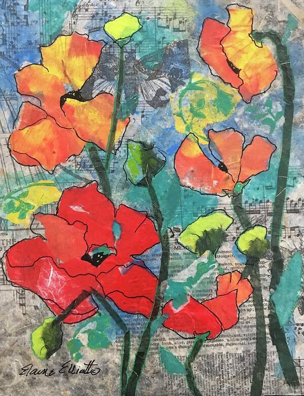 Poppies Poster featuring the painting Singing poppies by Elaine Elliott