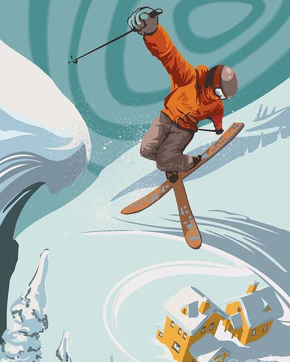 Skiing Poster featuring the painting Ski Freestyler by Sassan Filsoof