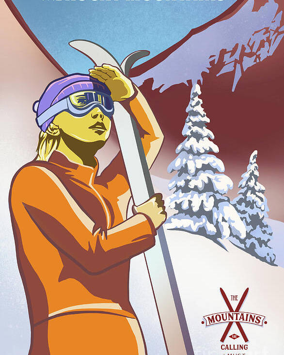Retro Ski Poster Poster featuring the painting Ski the Rocky Mountains by Sassan Filsoof