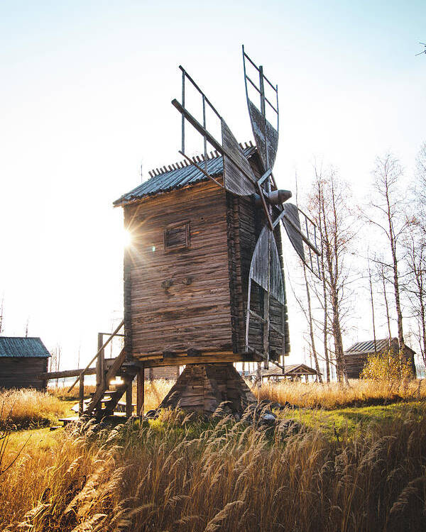 Medieval Poster featuring the photograph Small wooden mill with beautiful sun star by Vaclav Sonnek