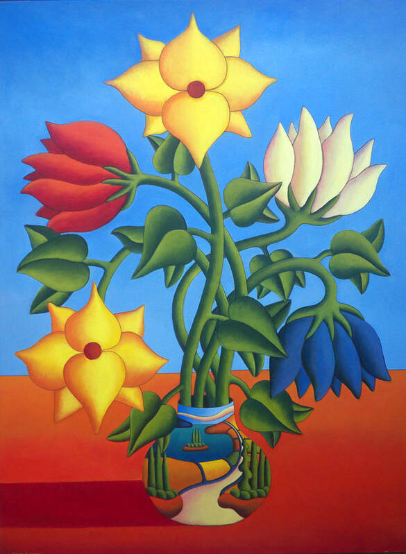 Flowers Poster featuring the painting Soft Flowers with Vase by Alan Kenny