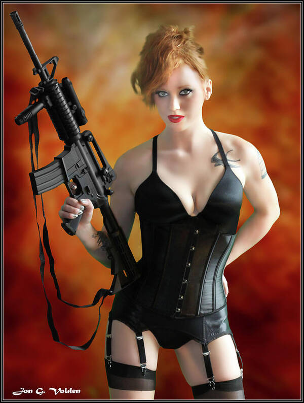 Cosplay Poster featuring the photograph Spy in Lingerie with M16 by Jon Volden