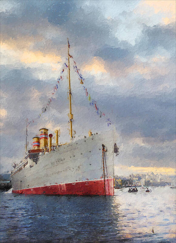 Steamer Poster featuring the digital art S.S. Kristianiafjord 1913 by Geir Rosset