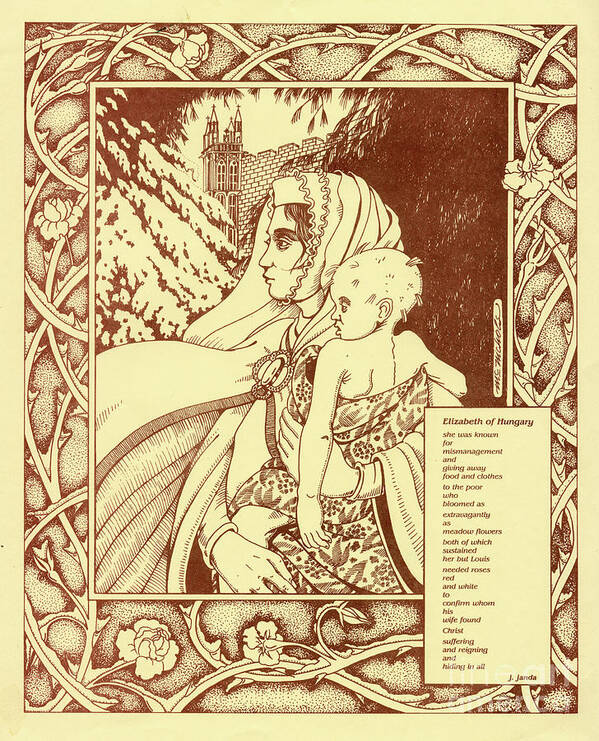 St Elizabeth Of Hungary Poster featuring the drawing St Elizabeth of Hungary by William Hart McNichols
