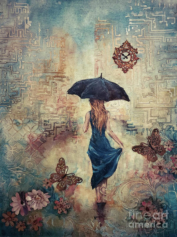 Rain Poster featuring the mixed media Standing in the Rain by Zan Savage