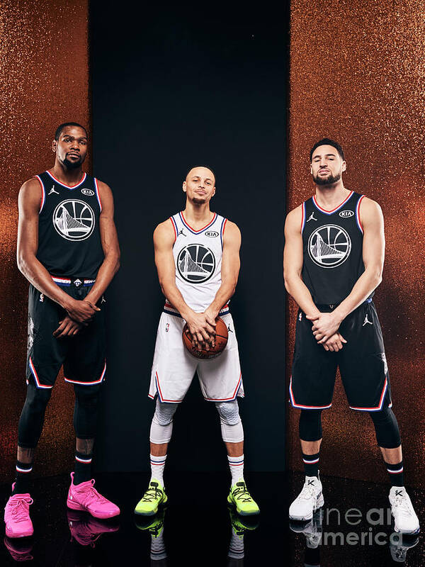 Nba Pro Basketball Poster featuring the photograph Stephen Curry, Kevin Durant, and Klay Thompson by Jennifer Pottheiser