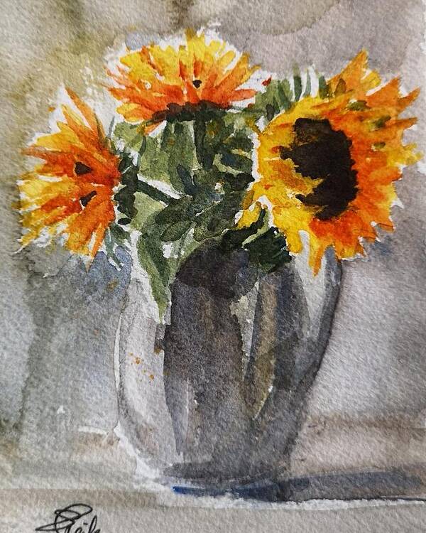 Still Life Poster featuring the painting Sunflowers by Sheila Romard